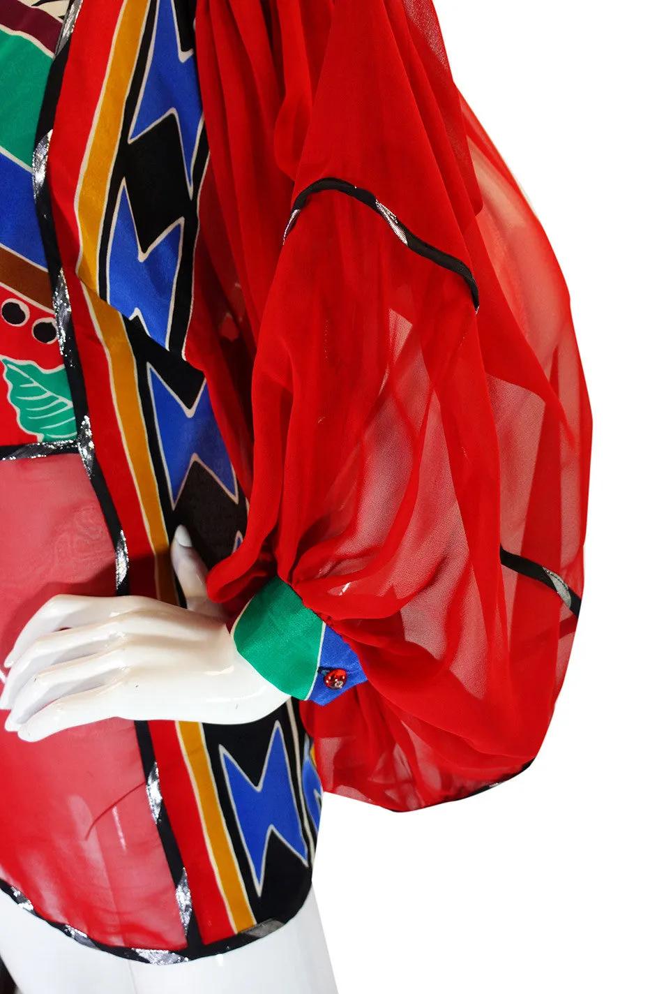 1970s Hand Painted & Metallic Silk Top