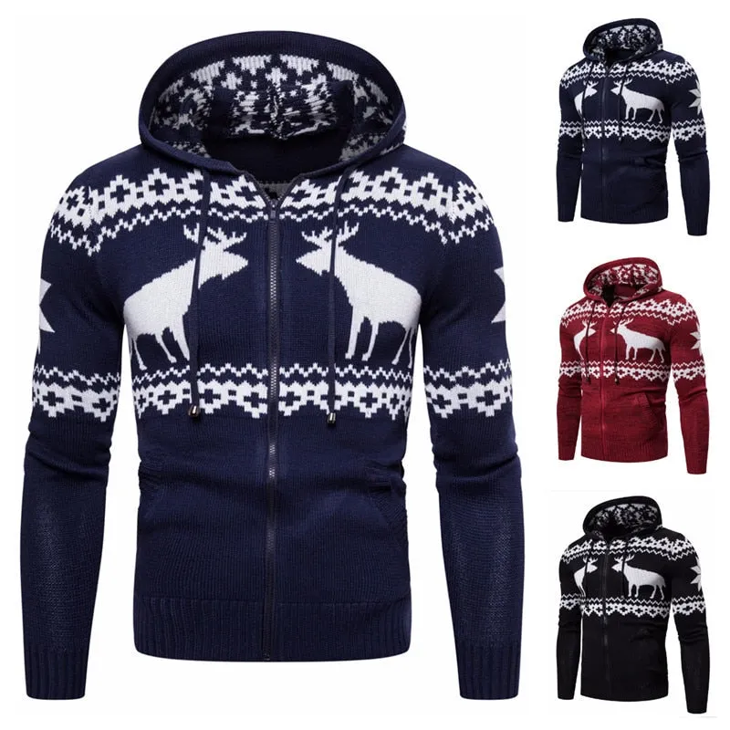 2020 Autumn & Winter New Arrival European And American Men's Zipper Hooded Deer Christmas Sweater Casual Jacket Free Shipping