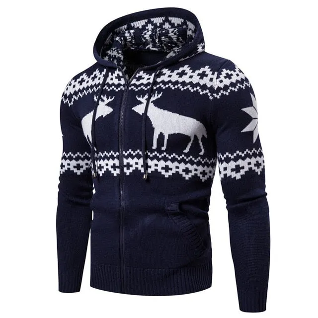 2020 Autumn & Winter New Arrival European And American Men's Zipper Hooded Deer Christmas Sweater Casual Jacket Free Shipping