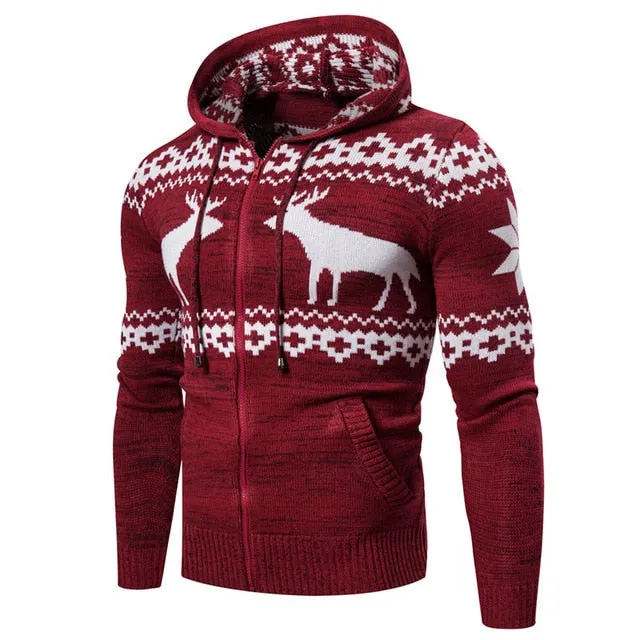 2020 Autumn & Winter New Arrival European And American Men's Zipper Hooded Deer Christmas Sweater Casual Jacket Free Shipping