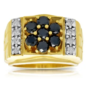 2.50 cttw Black and White Diamond Men's Ring in 10K Yellow Gold