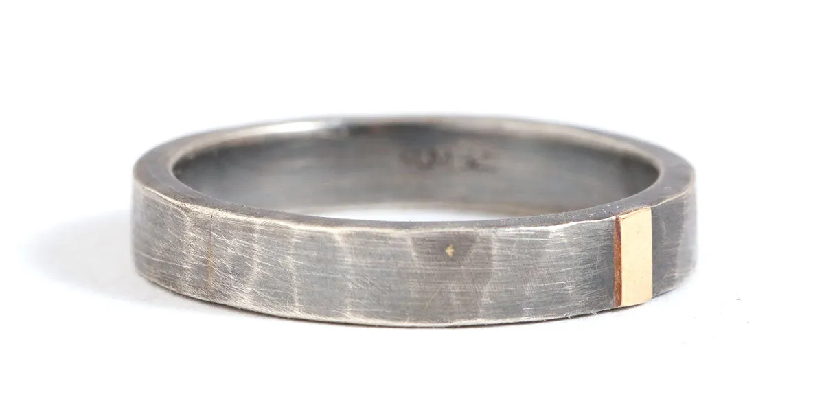 4mm Gold Stripe Hammered Oxidized Silver Band