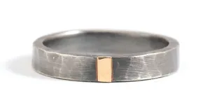 4mm Gold Stripe Hammered Oxidized Silver Band