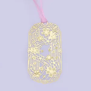 About 33*60mm Personalized Brass Bookmark Gift for Romance Readers cherry blossoms shape Bookmarks 4pcs