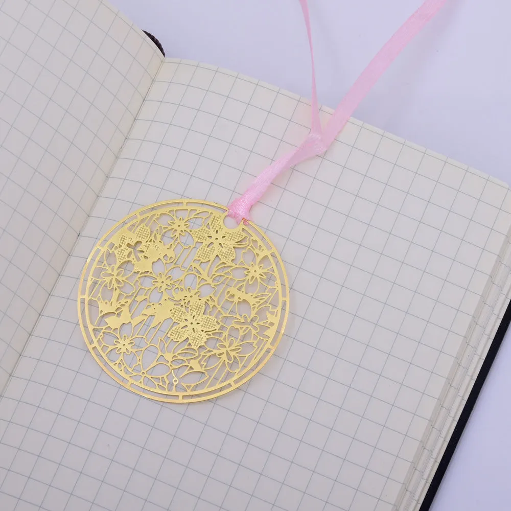 About 46*46mm Personalized Brass Bookmark Gift for Romance Readers Romantic cherry blossoms shape Bookmarks 4pcs