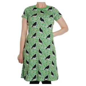 Adult's Black Bird - Green Short Sleeve A-Line Dress - 1 Left Size S