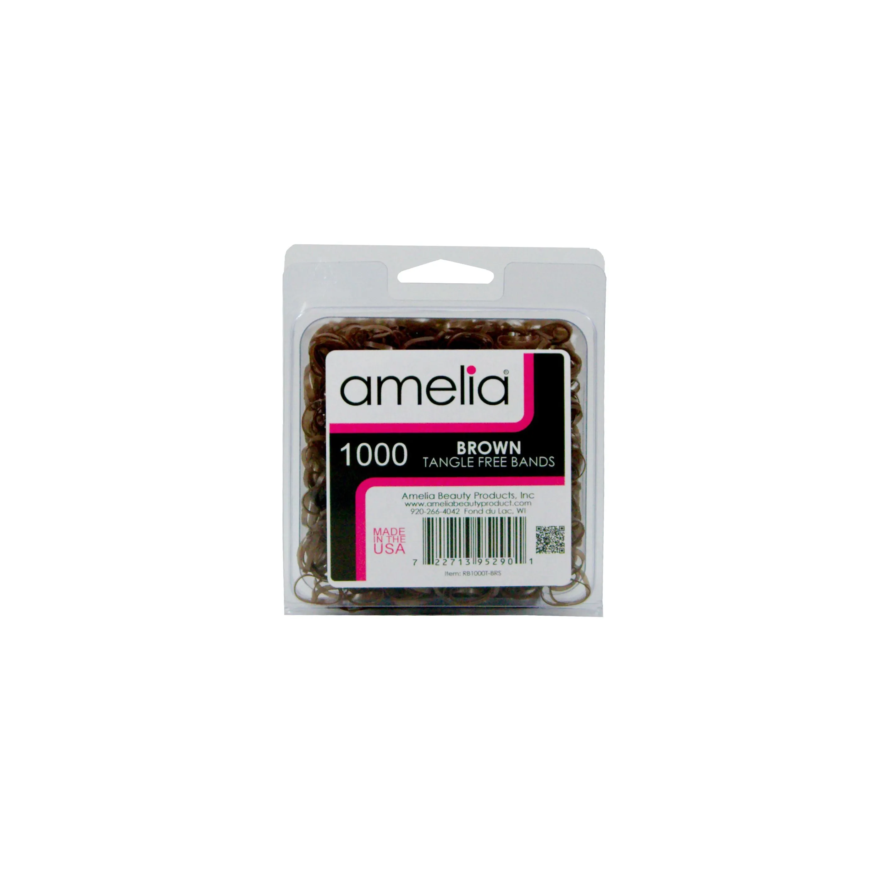 Amelia Beauty | 1/2in, Brown, Tangle Free Elastic Pony Tail Holders | Made in USA, Ideal for Ponytails, Braids, Twists. For Women, Girls. Pain Free, Snag Free, Easy Off | 1000 Pack