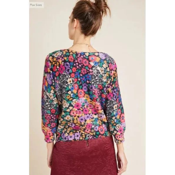 Anthropologie Bouquet Eyelash Colorful Floral Sweater