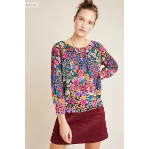 Anthropologie Bouquet Eyelash Colorful Floral Sweater
