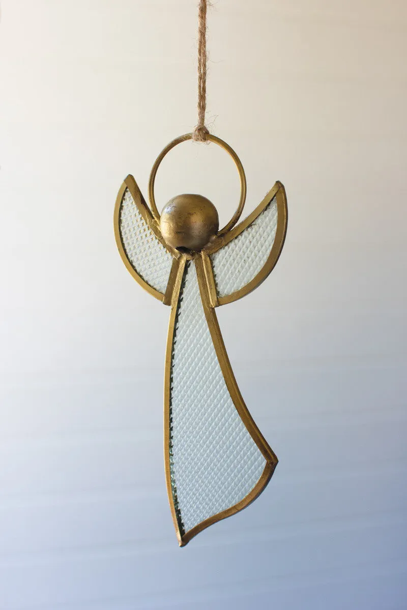 Antique Brass and Glass Angel Christmas Ornament