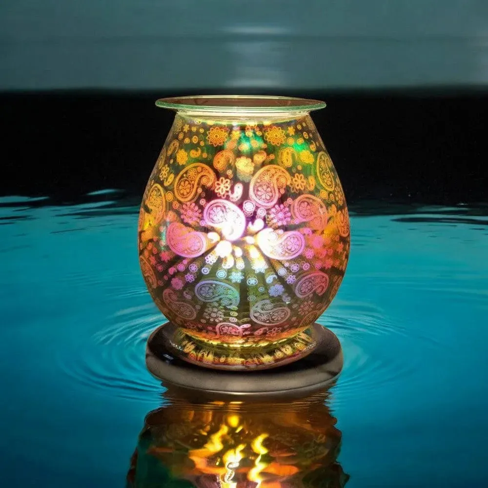 Aroma Lamp Oil Wax Melt Paisley Pattern 3D Silver