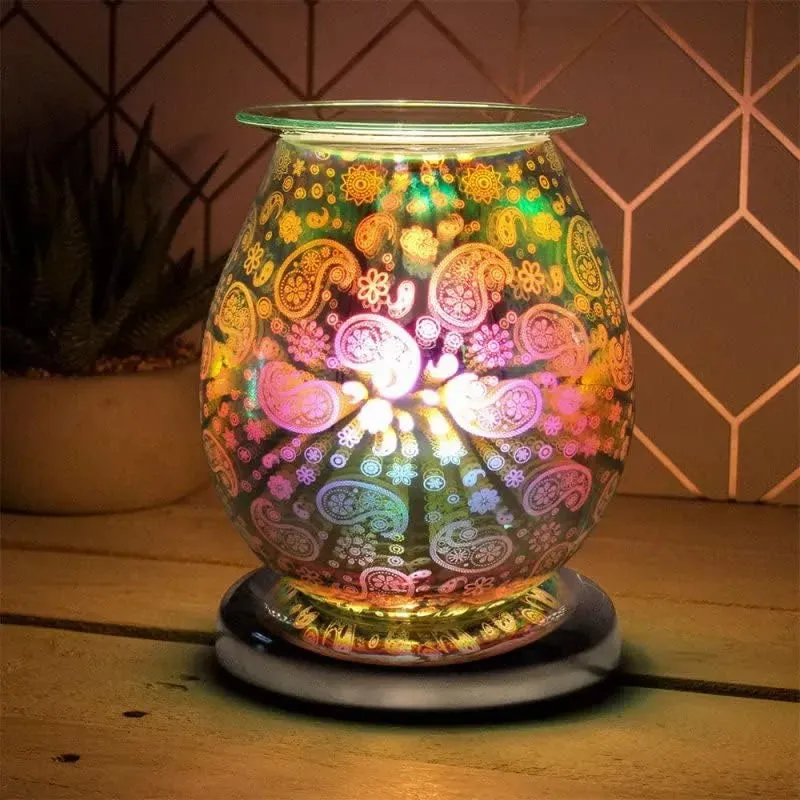 Aroma Lamp Oil Wax Melt Paisley Pattern 3D Silver
