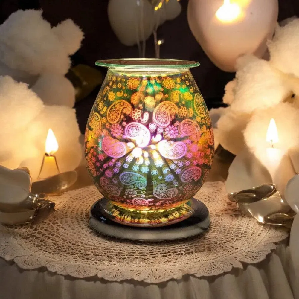 Aroma Lamp Oil Wax Melt Paisley Pattern 3D Silver