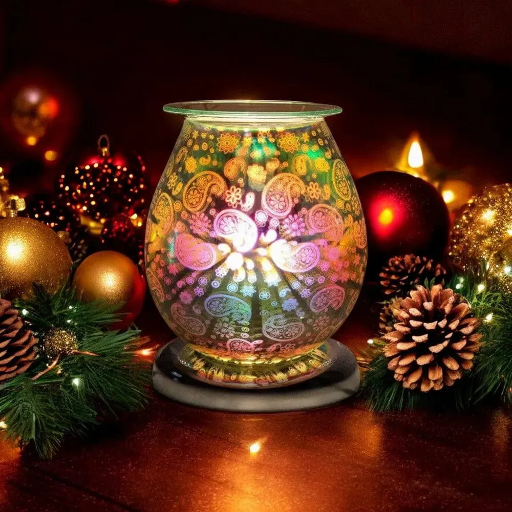 Aroma Lamp Oil Wax Melt Paisley Pattern 3D Silver