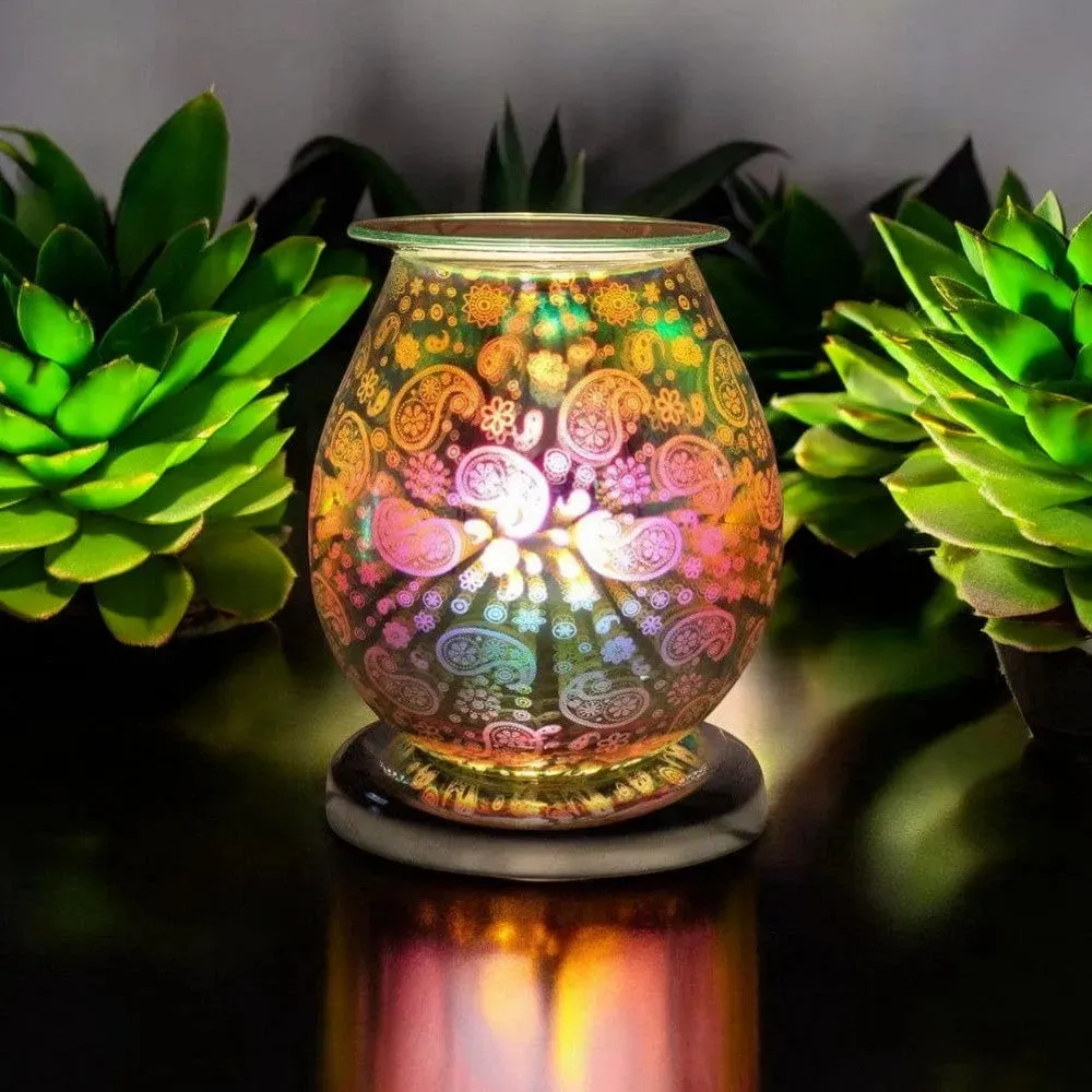 Aroma Lamp Oil Wax Melt Paisley Pattern 3D Silver