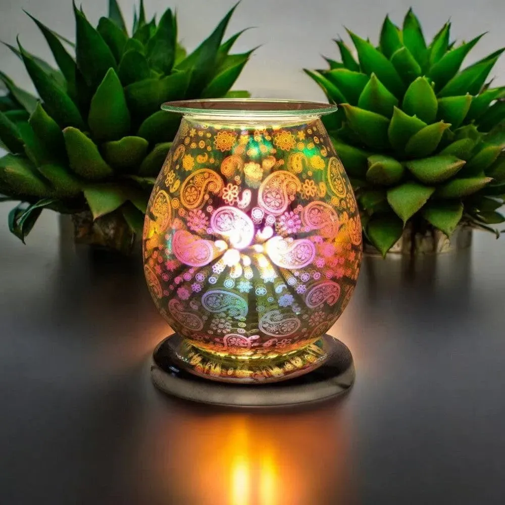 Aroma Lamp Oil Wax Melt Paisley Pattern 3D Silver