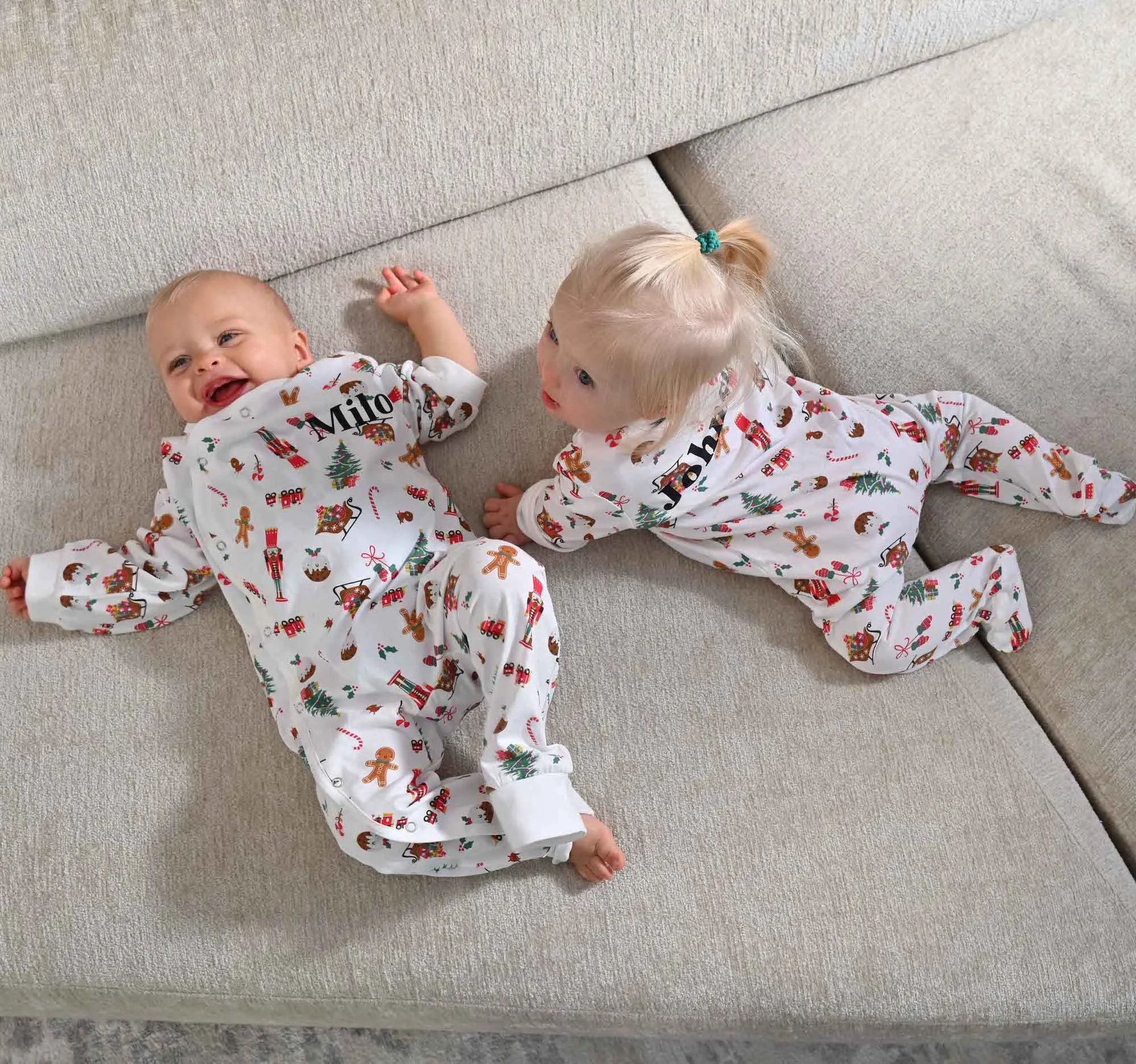 Babies unisex personalised family christmas themed sleepsuit