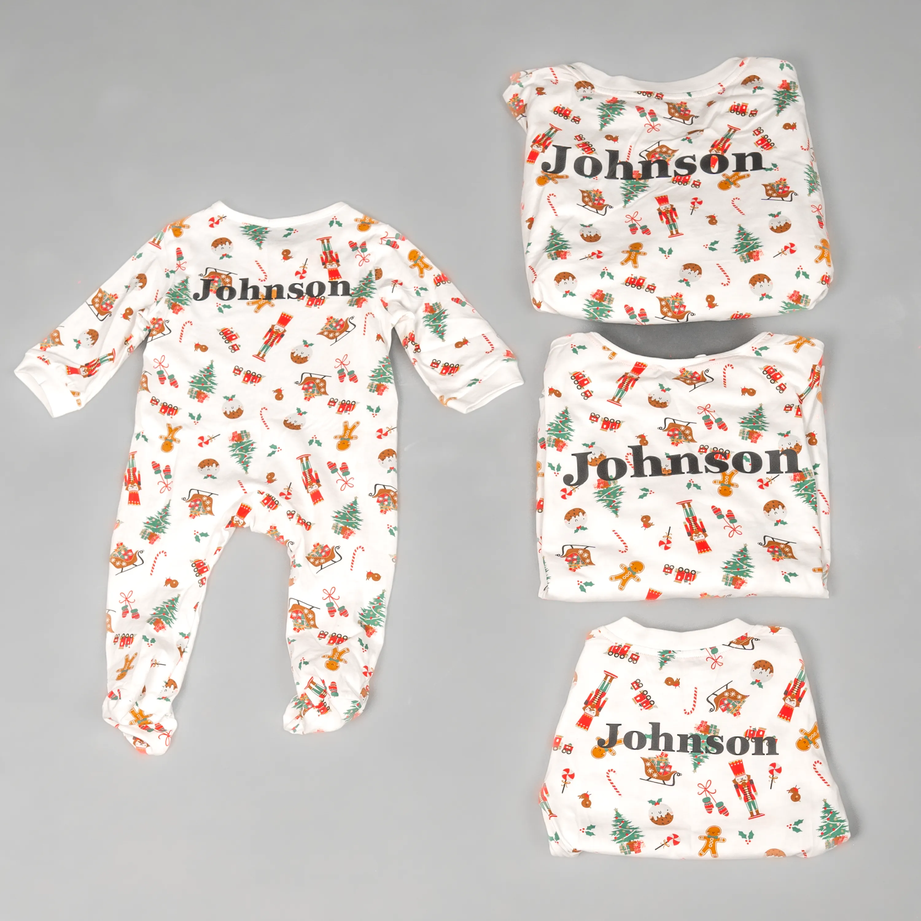 Babies unisex personalised family christmas themed sleepsuit