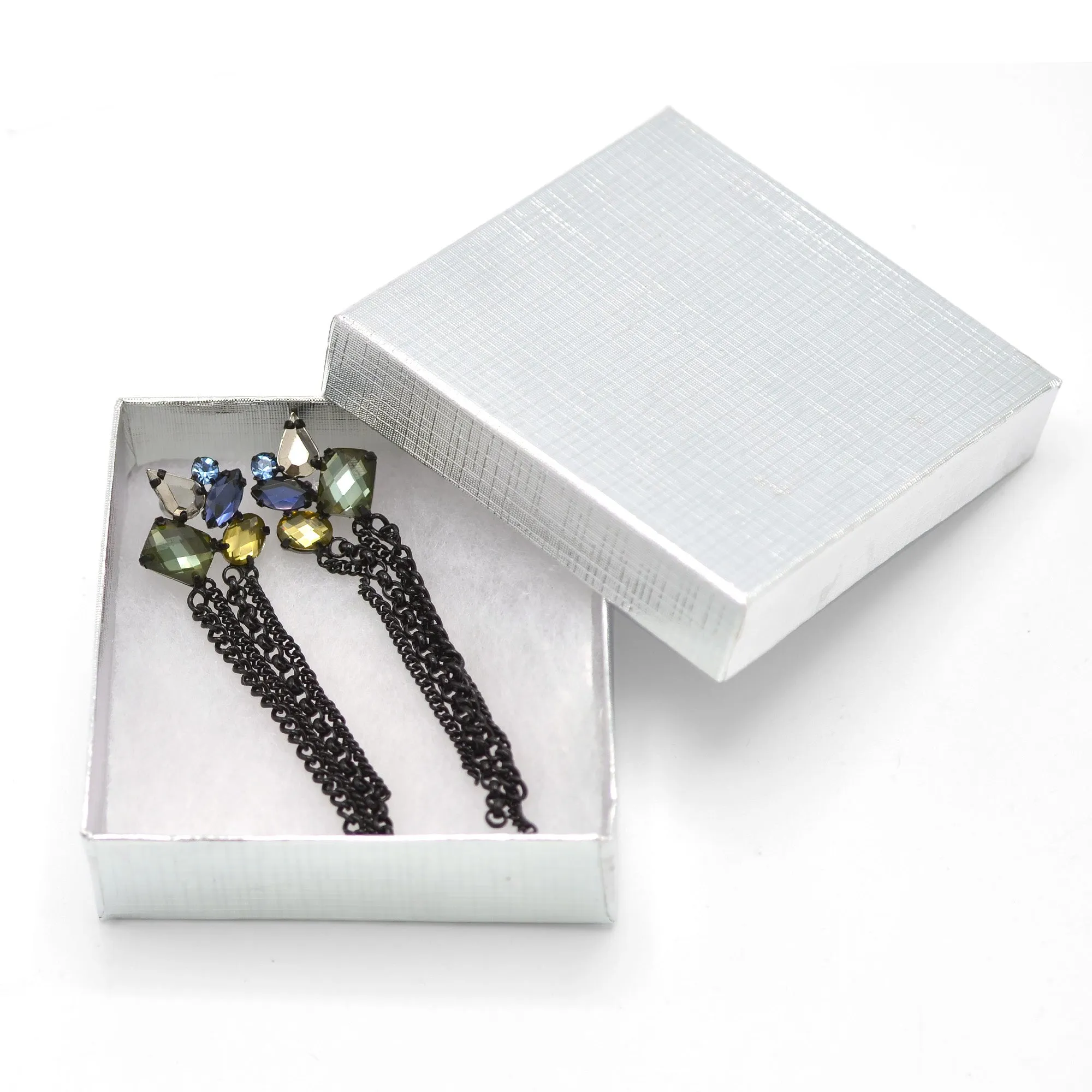 Black Metal tassel Earrings With Multi-Color Faceted Crystals #256BL3601 (7A2)