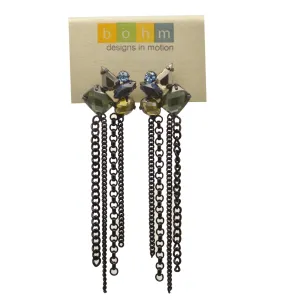 Black Metal tassel Earrings With Multi-Color Faceted Crystals #256BL3601 (7A2)