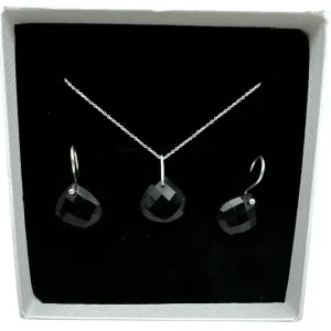 Black Onyx Solid 925 Sterling Silver Pendant Earrings Set