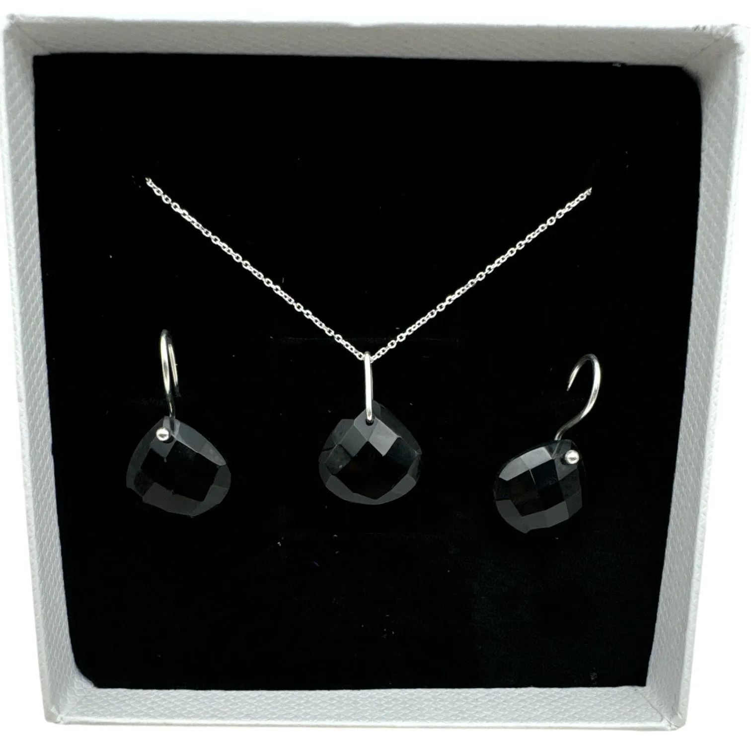 Black Onyx Solid 925 Sterling Silver Pendant Earrings Set