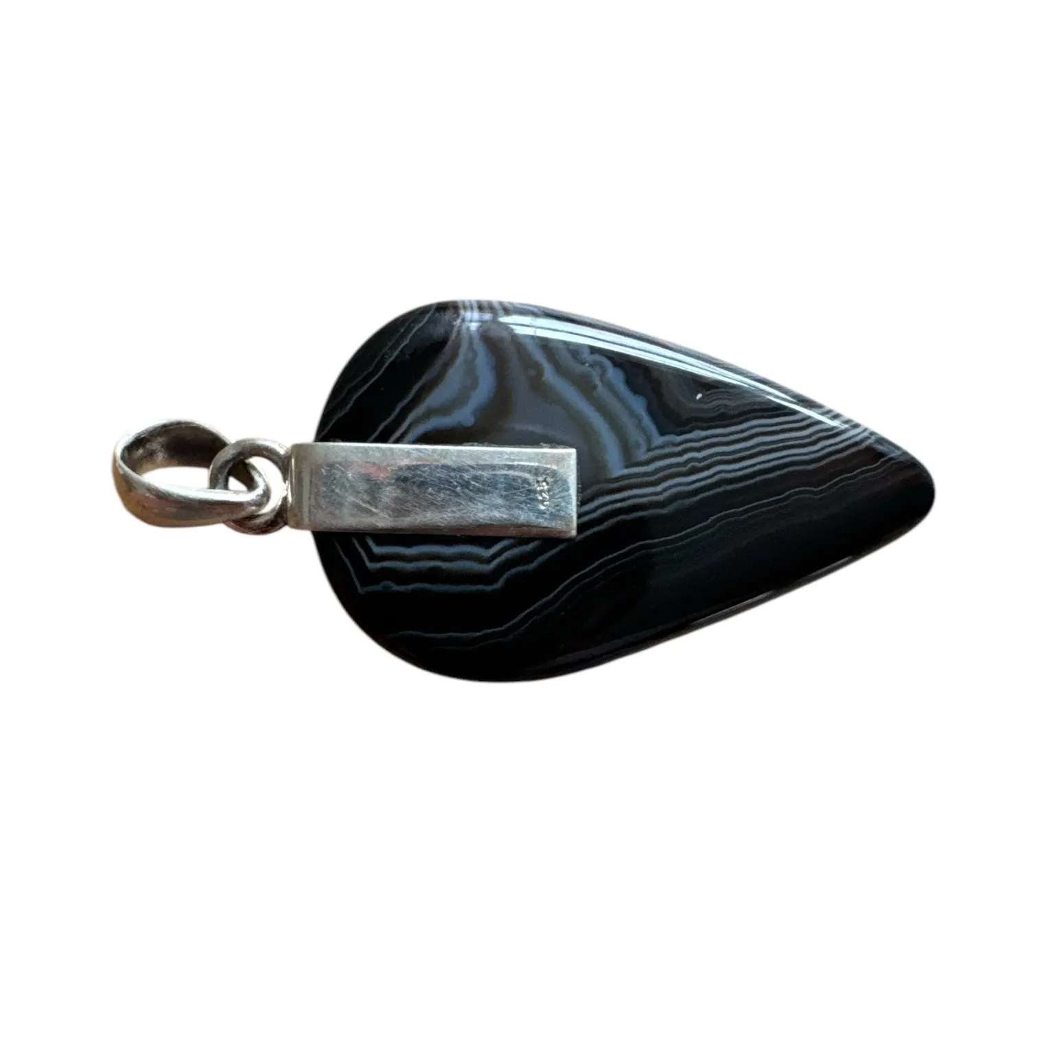 Black Striped Agate Solid 925 Sterling Silver Pendant