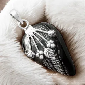 Black Striped Agate Solid 925 Sterling Silver Pendant