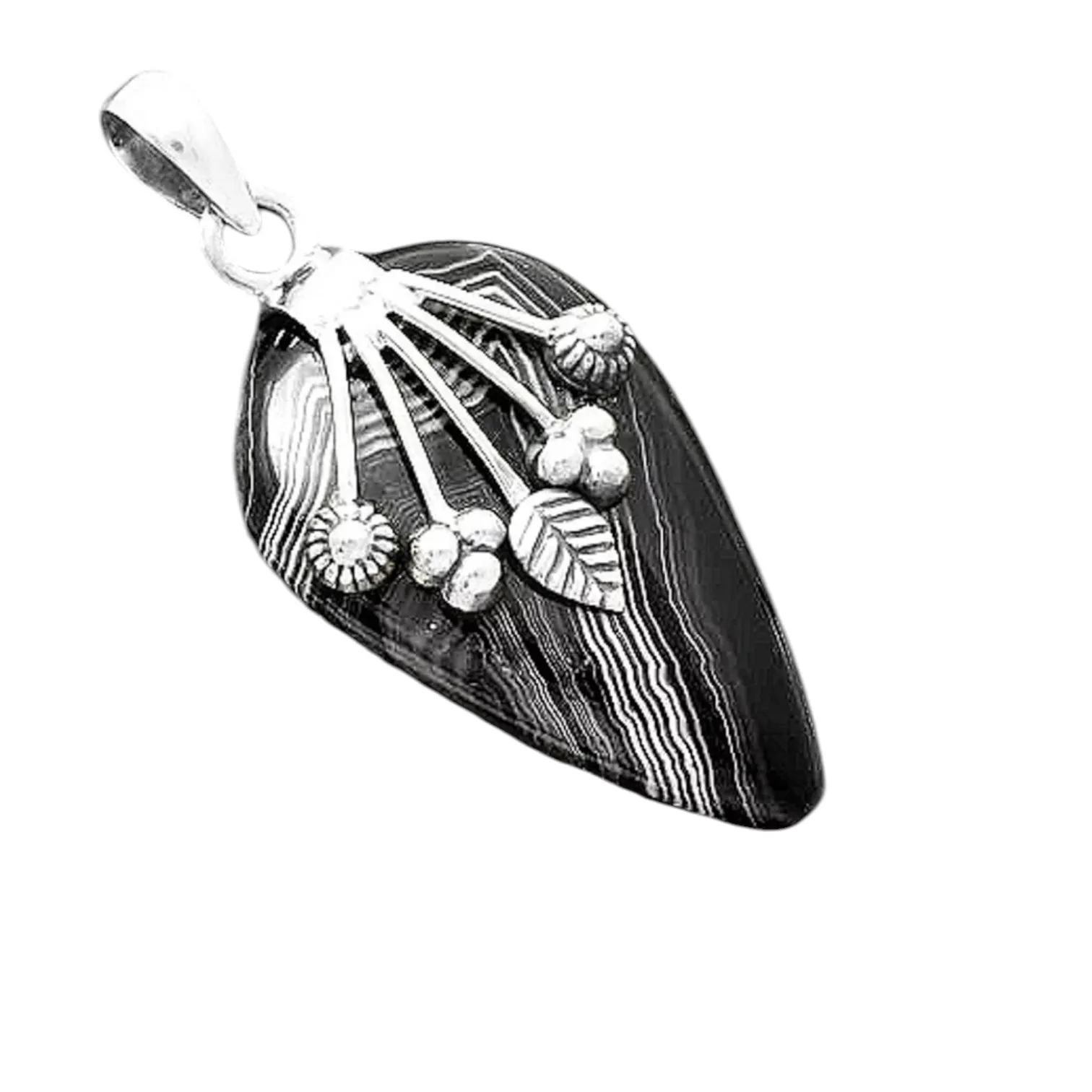 Black Striped Agate Solid 925 Sterling Silver Pendant
