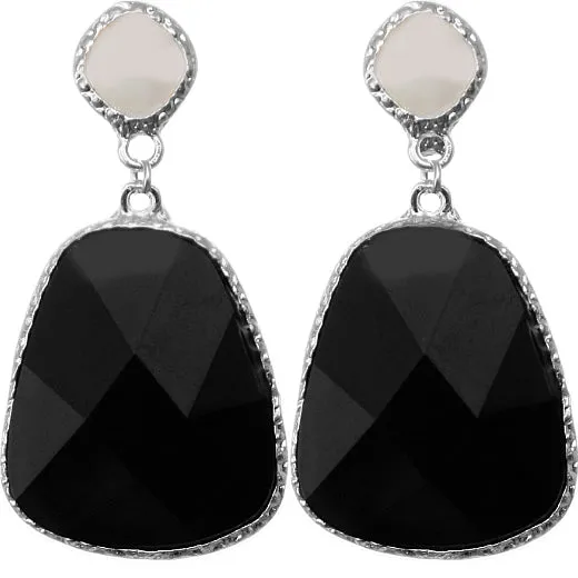 Black White Double Faceted Post Earrings