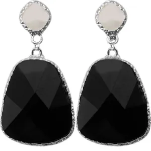 Black White Double Faceted Post Earrings