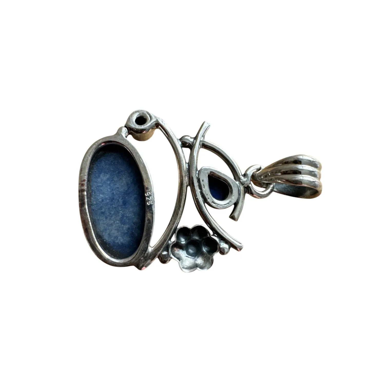 Blue Dumortierite Quartz & Lapis Solid 925 Sterling Silver Pendant
