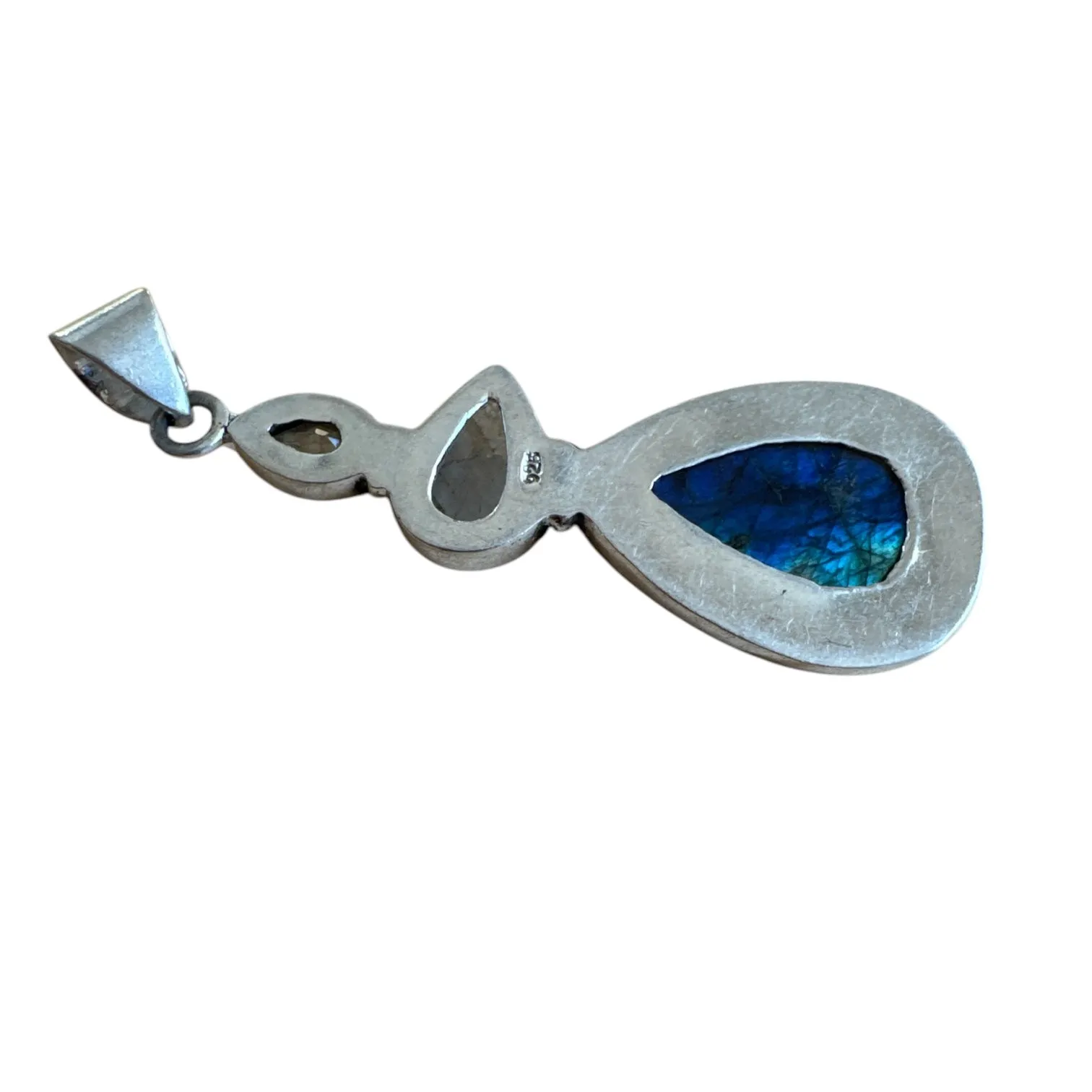 Blue Topaz, Moonstone & Labradorite Solid 925 Sterling Silver Pendant
