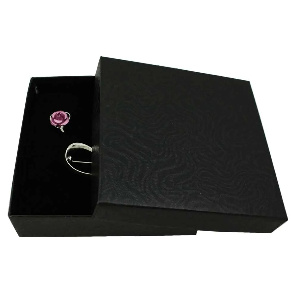 Bow with Pink Rose Pin and Pink Rose Stud Earring Set - PRL132BS