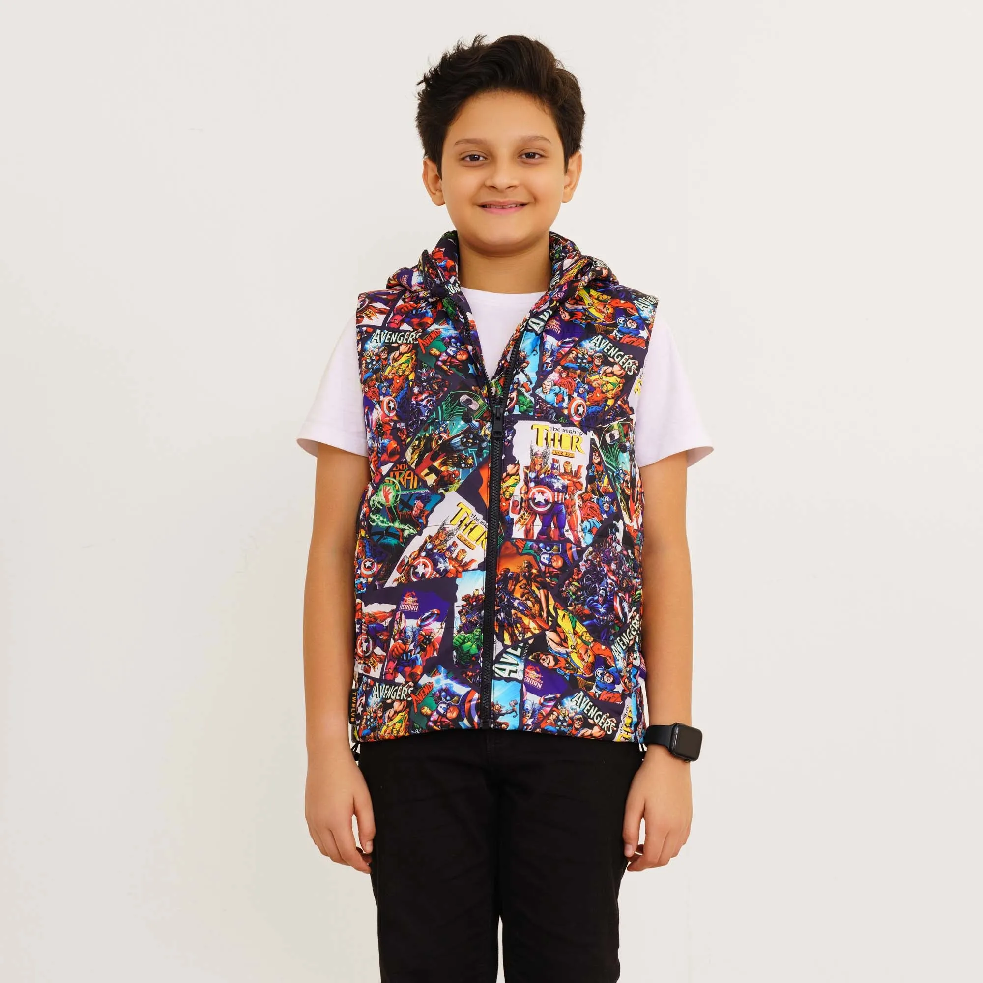 Boys Red Printed Husky Jacket