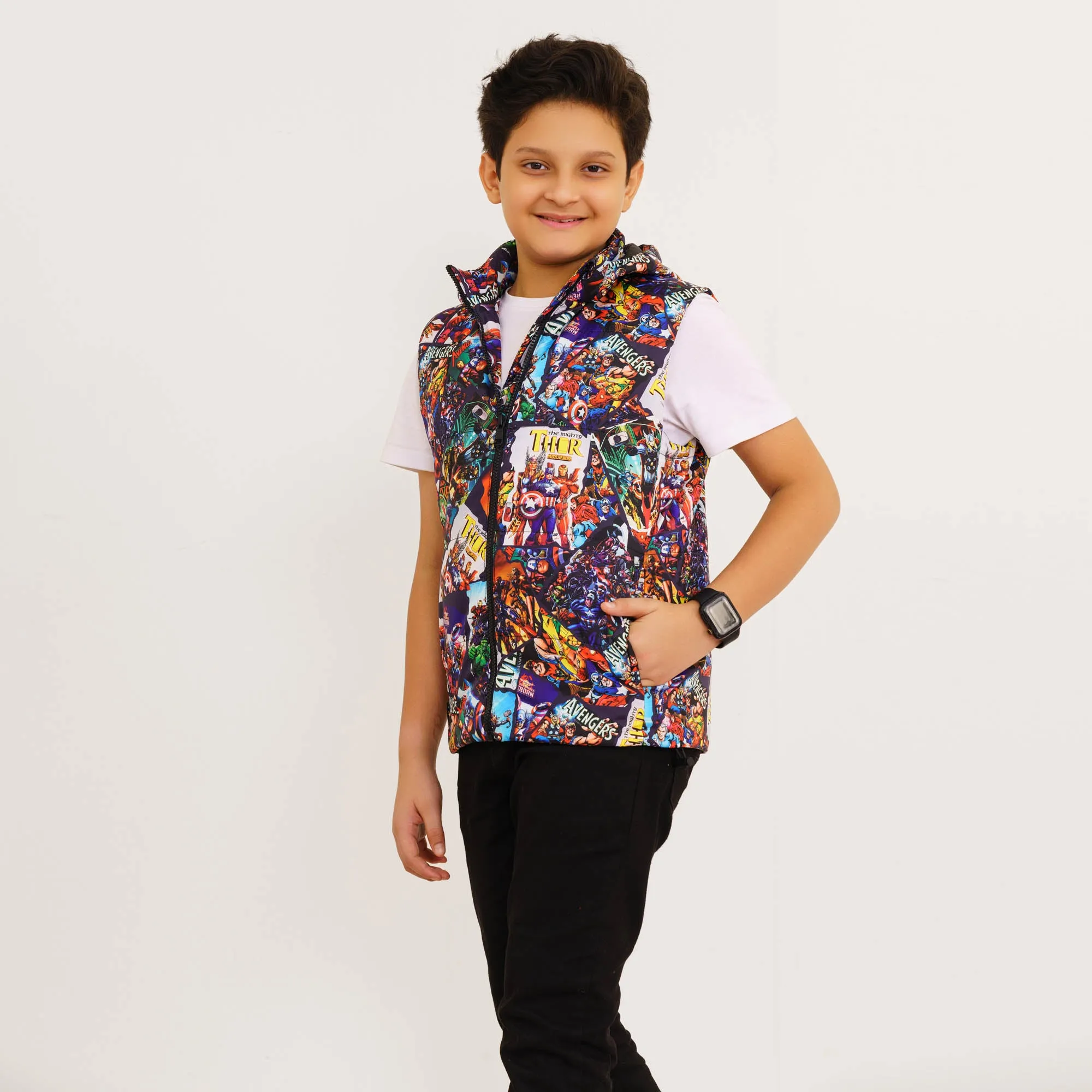 Boys Red Printed Husky Jacket