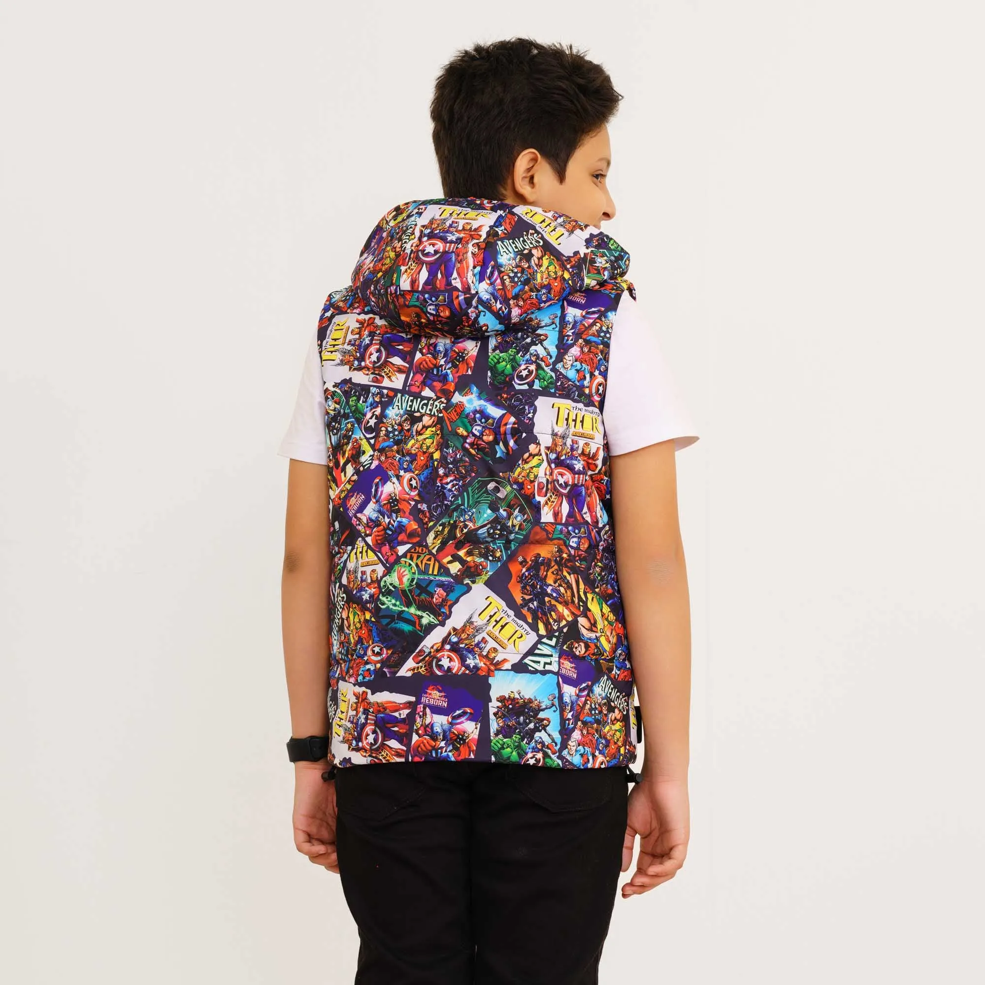 Boys Red Printed Husky Jacket