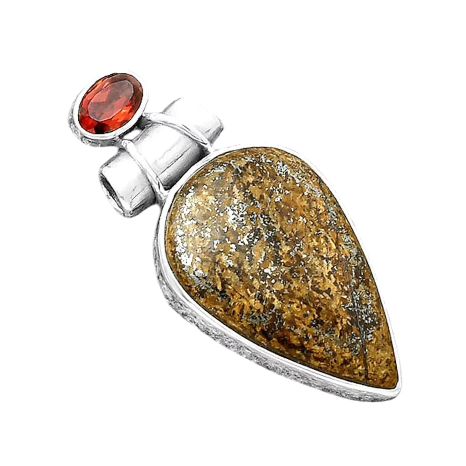 Bronzite & Garnet Solid 925 Sterling Silver Pendant