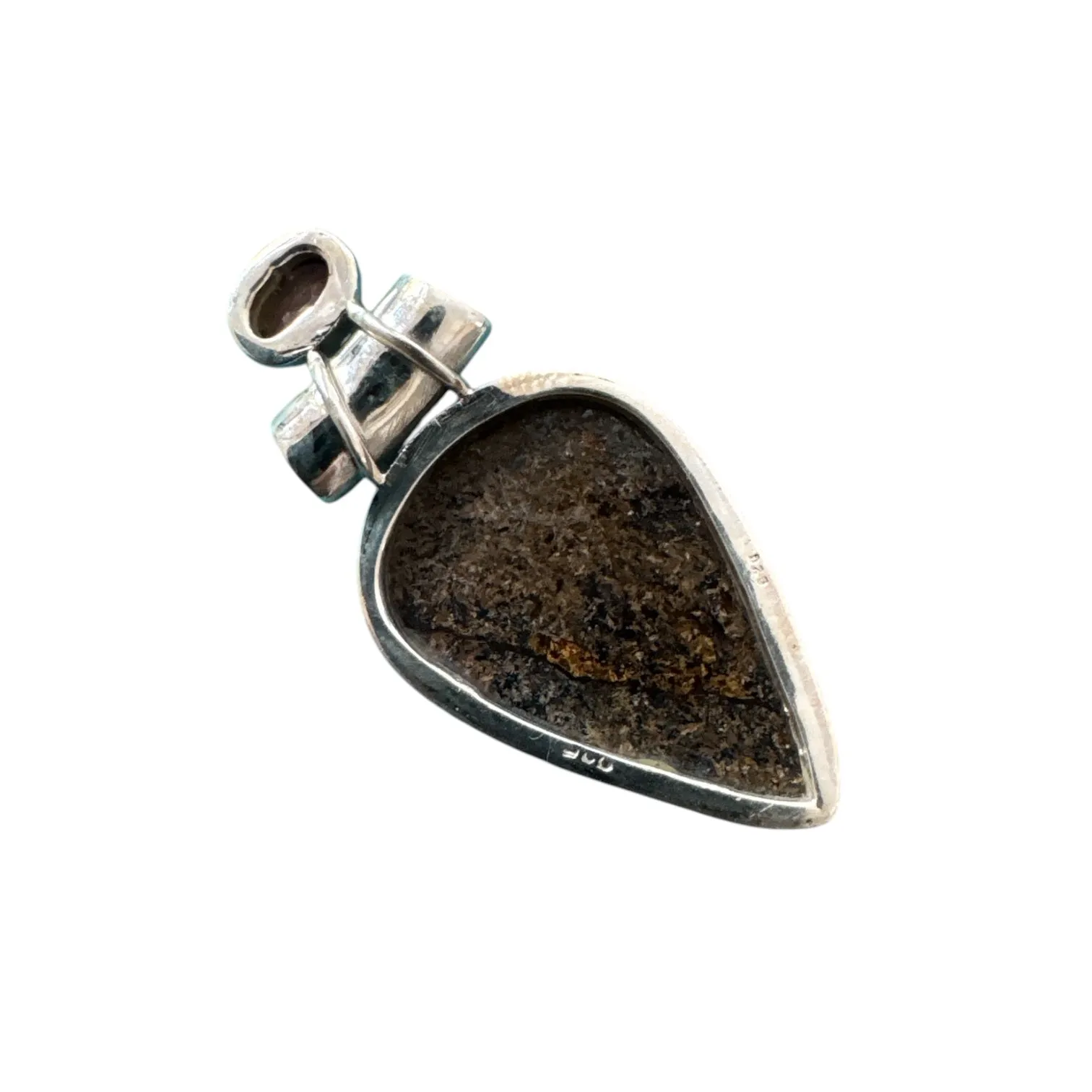 Bronzite & Garnet Solid 925 Sterling Silver Pendant