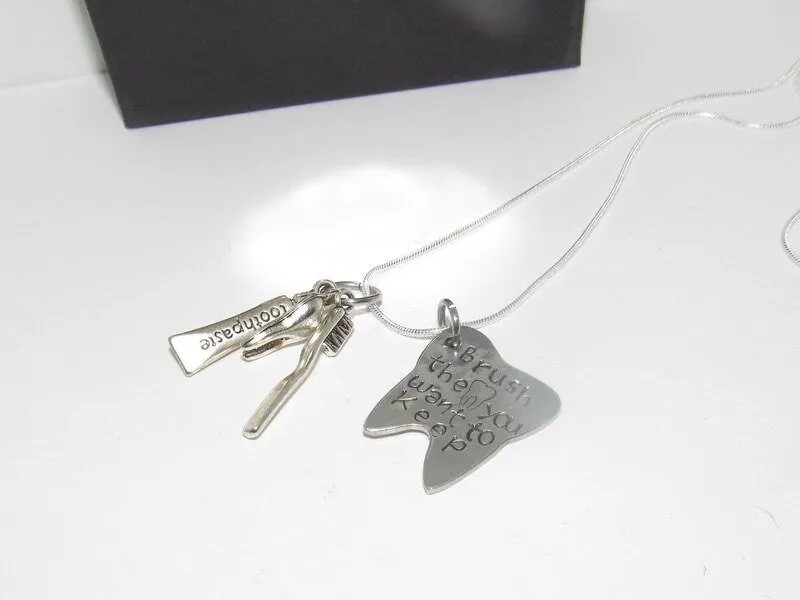 Brush the ones you want to keep necklace, Dental gift, gift for dental Assistant , gift for dental Hygienist , funny retirement gift