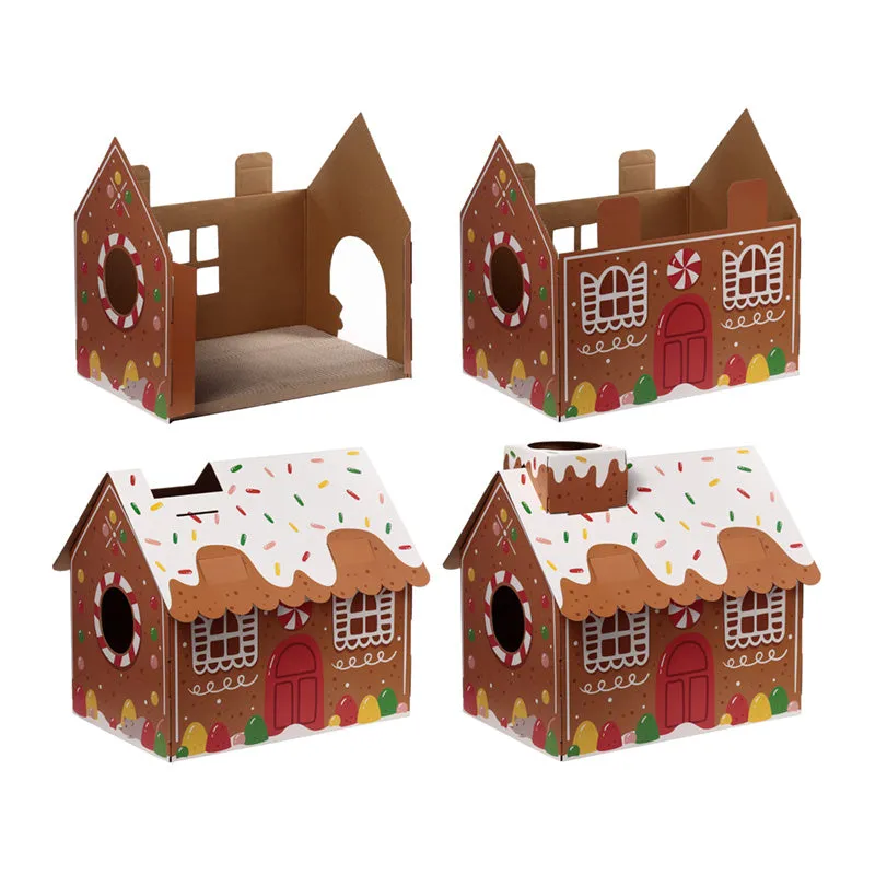 Cardboard Cat Den Playhouse - Christmas Gingerbread House