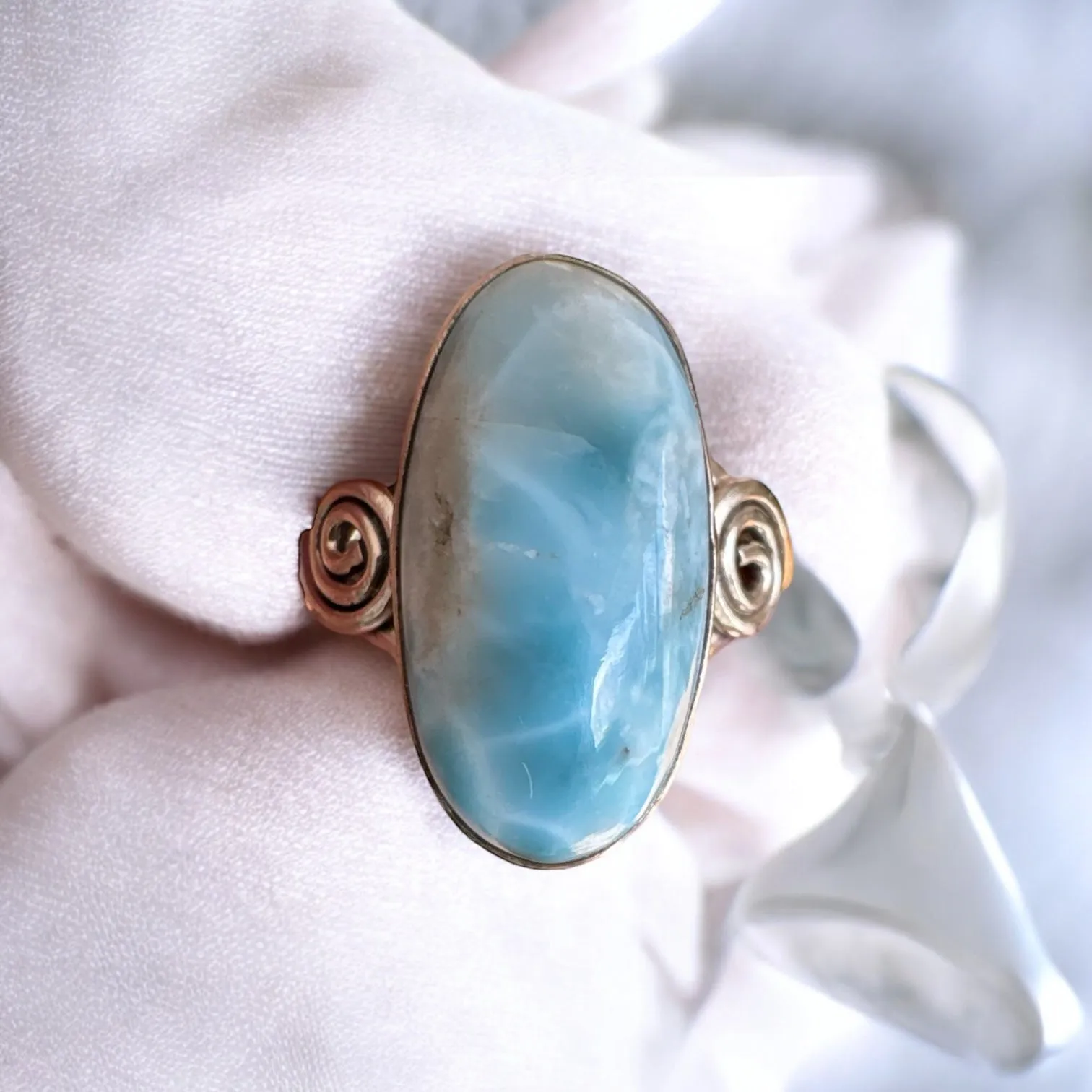 Caribbean Larimar Solid 925 Sterling Silver Ring 6.5