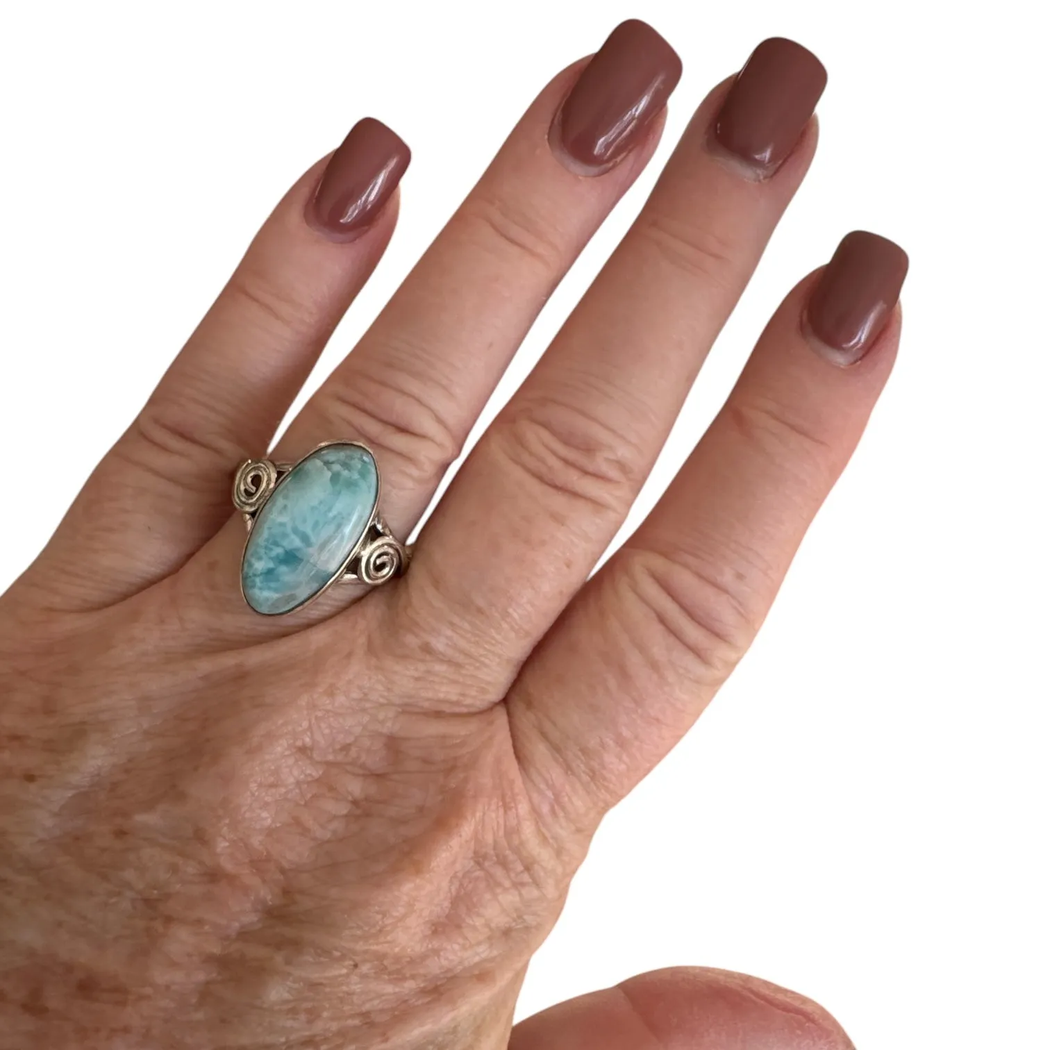Caribbean Larimar Solid 925 Sterling Silver Ring 8.5