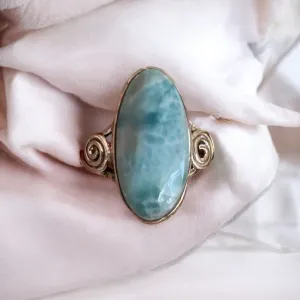 Caribbean Larimar Solid 925 Sterling Silver Ring 8.5