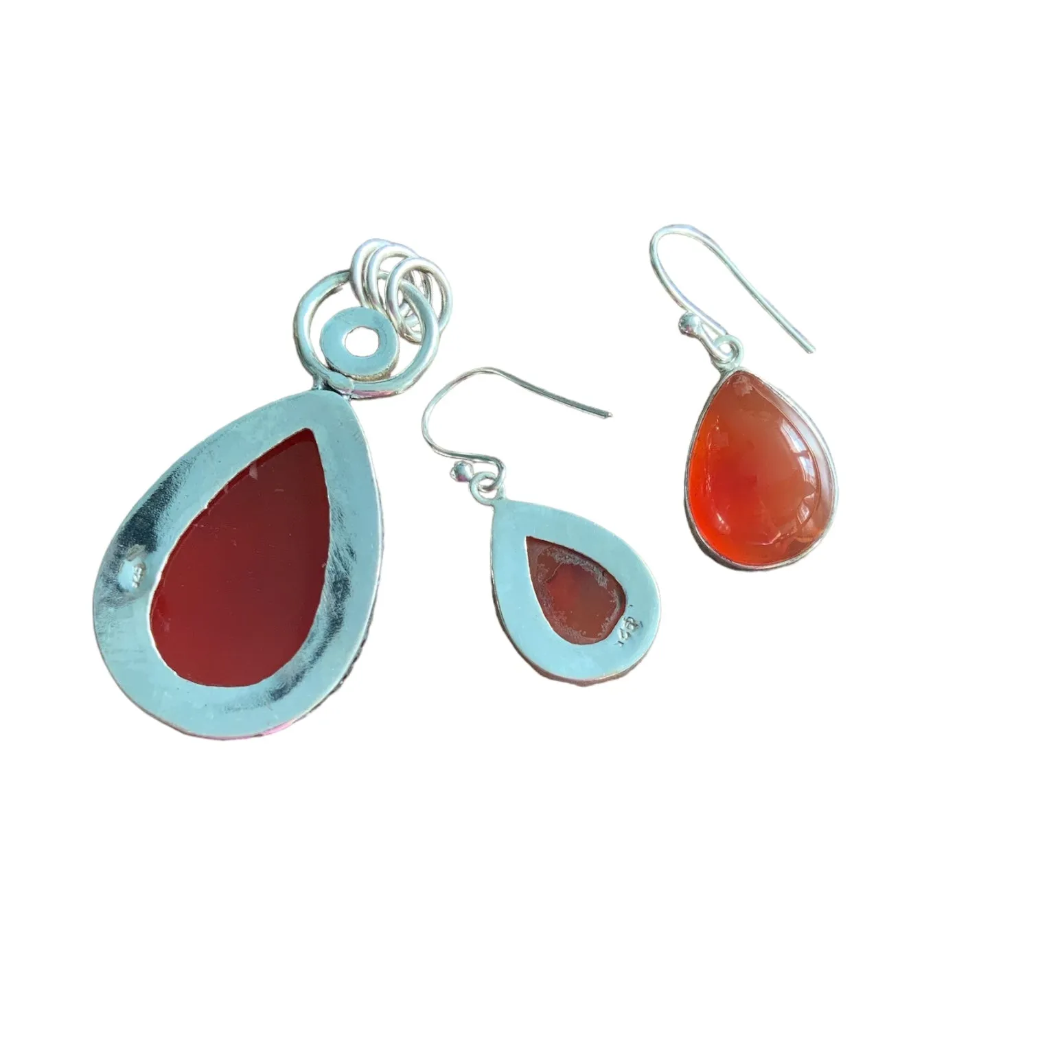 Carnelian Solid 925 Sterling Silver Pendant Earrings Set