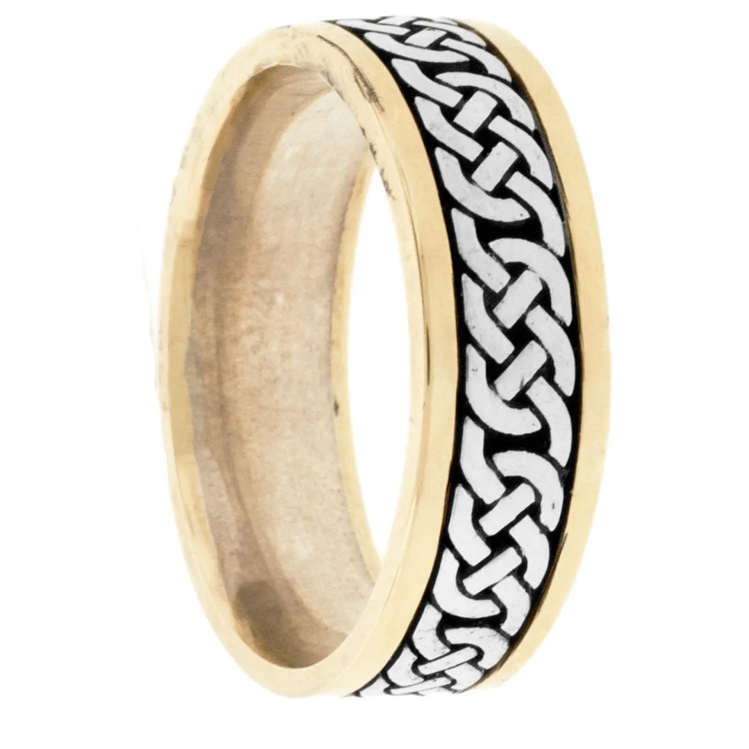 Celtic Double Knot Ring in Sterling Silver & Yellow Gold
