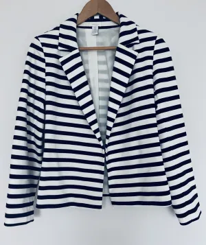 CHICO’S Knit Blazer Jacket Sz Small Nautical Blue White Stripes Cropped