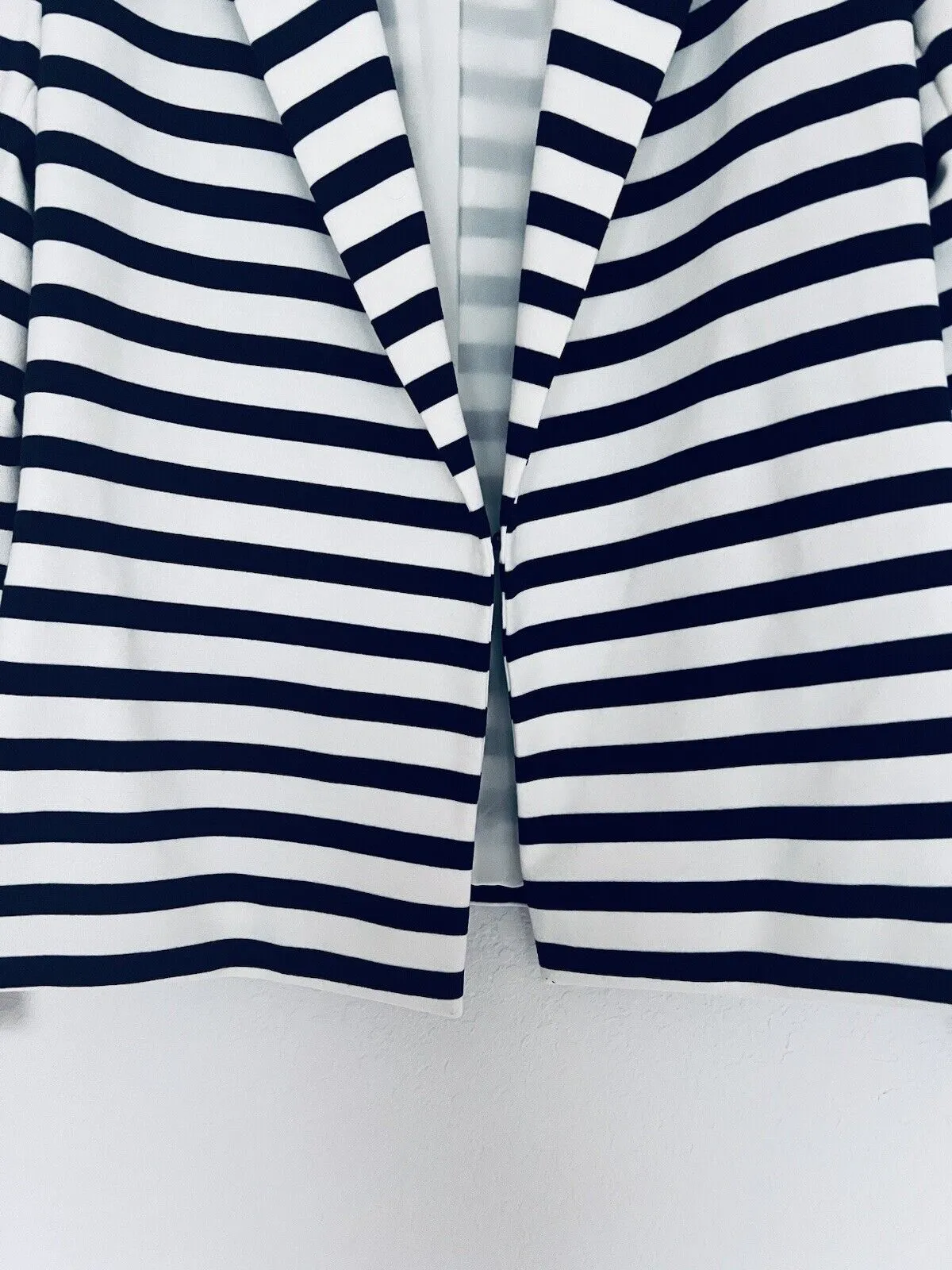 CHICO’S Knit Blazer Jacket Sz Small Nautical Blue White Stripes Cropped
