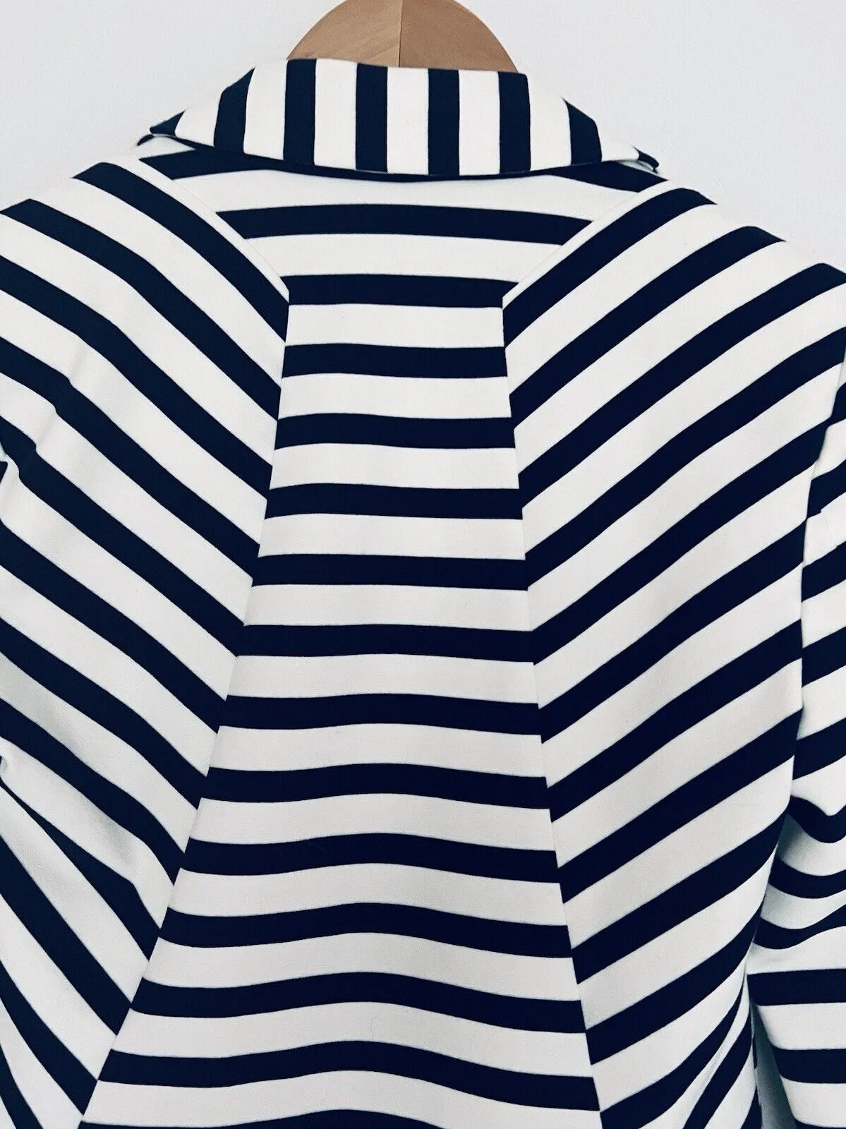 CHICO’S Knit Blazer Jacket Sz Small Nautical Blue White Stripes Cropped