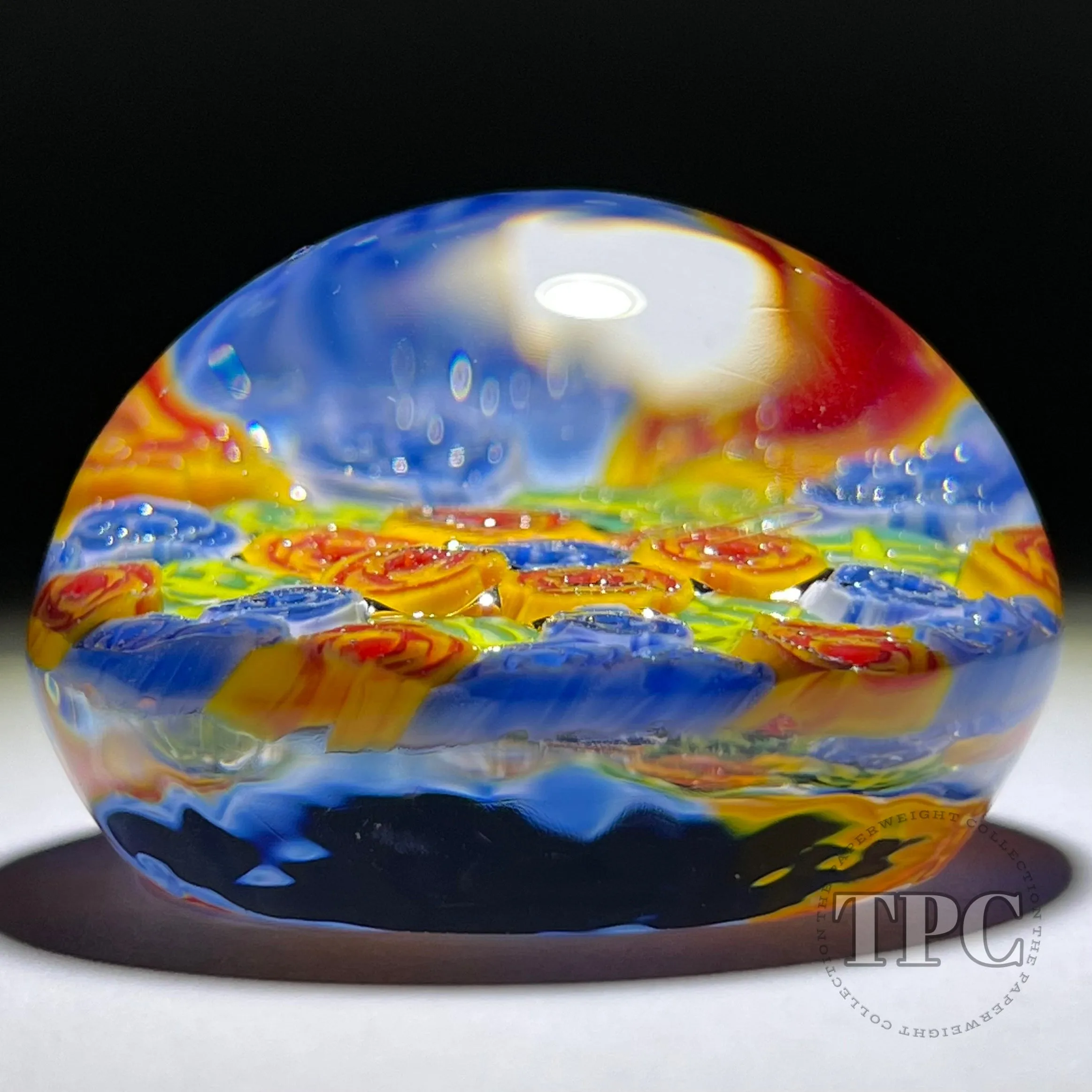 Christina Callahan Glass Art Paperweight Concentric Colorful Figural Murrine Leaves and Roses